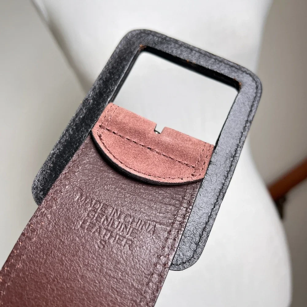 Vintage Wide Suede Leather Waist Belt Small Brown Large Buckle Boho 70s Style